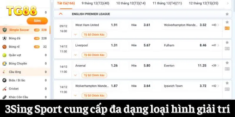 3Sing Sport - Nâng Tầm Trải Nghiệm Cá Cược Thể Thao 3 3Sing Sport cung cấp đa dạng loại hình giải trí